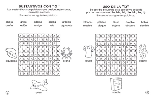 Páginas libro infantil Sopa de Letras Ortografía, libros preescolar, actividaes preescolar, articulos pedagógicos preescolar, educación preescolar